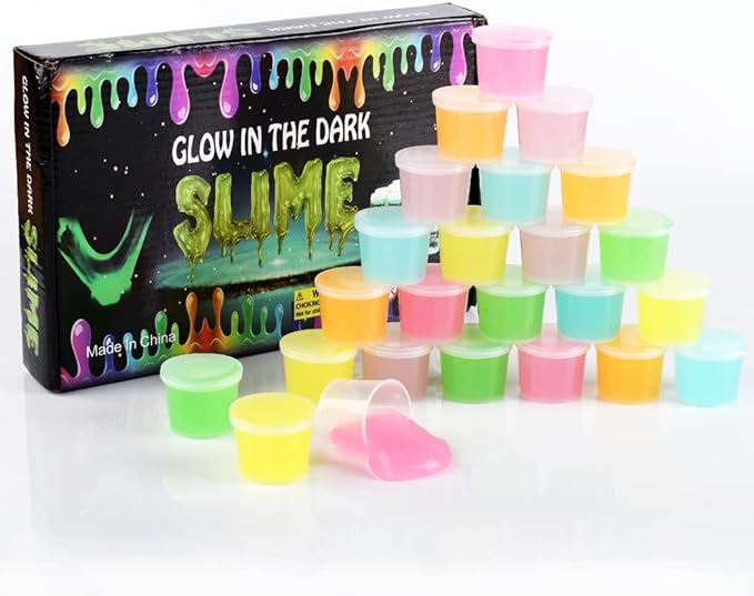 24 Pack Glow in The Dark Slime, Party Favors Slime, Crystal Galaxy Slime kit with Multi Colors - Blue, Pink, Yellow, Green, Orange and Purple Color, Birthday Gifts for Kids Girl and Boys