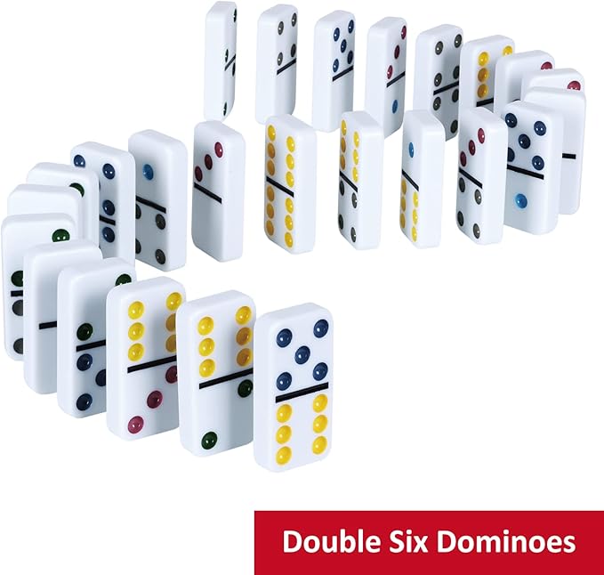 Double Six Dominoes, 28 Tile Colored Dots Domino Game Set with Tin Box, Classic Family Board Games for Kids, Adults and Families for 2-4 Players