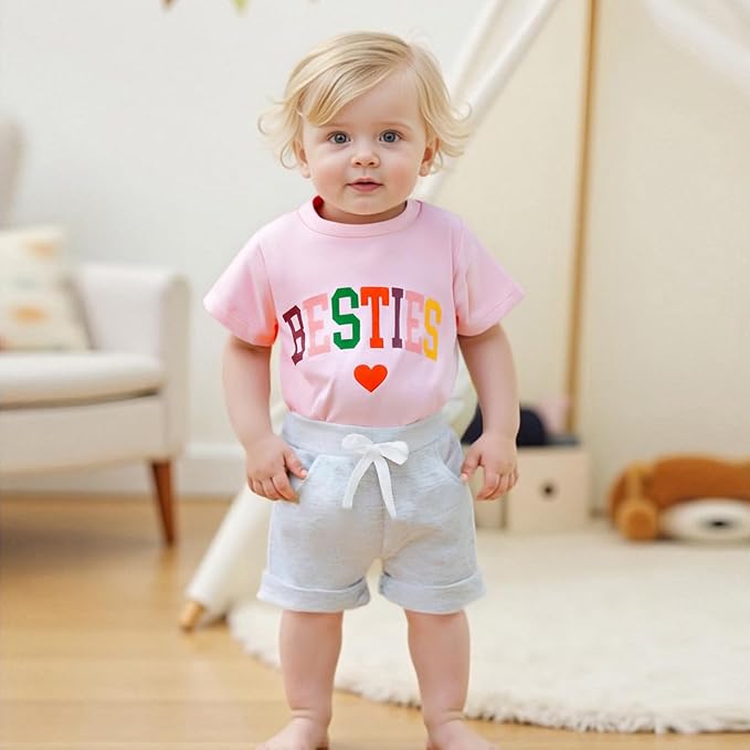 Douhoow Baby Girl Outfits Letter Print Short Sleeve Baby Girl Tops and Toddler Shorts 2 Pcs Girls Summer Clothes