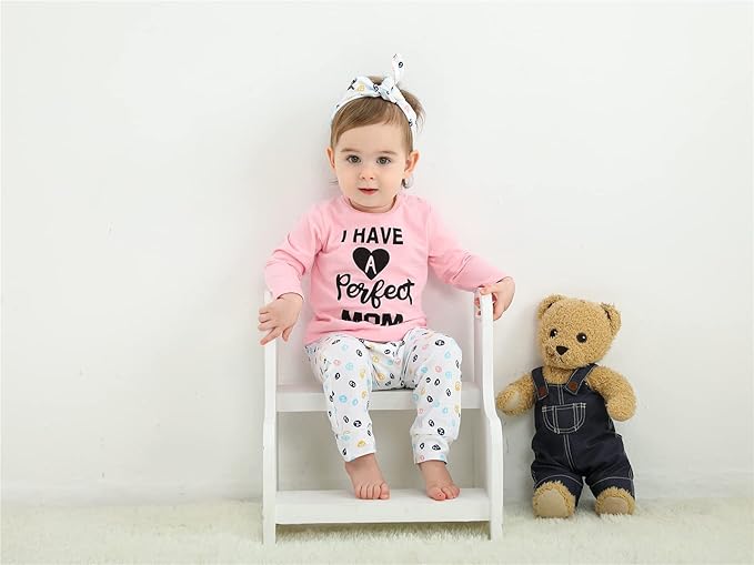KuKitty 3Pcs Baby Girl Outfits Set Long Sleeve T-Shirt Tops Flowers Pants with Headband