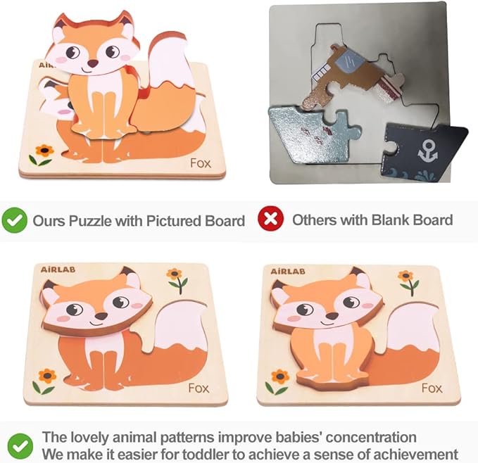 Wooden Puzzles for Toddlers 1 2 3 Year Old Animals Shape Puzzle Toys for Travel Airplane Gift for Kids Montessori Early Development Gifts for Baby Boys Girls with Drawstring Bag Pack of 4