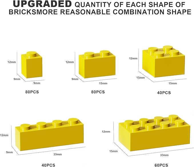 300 Pcs Classic Building Bricks, Yellow Bulk Bricks,Compatible with Major Brands Parts and Pieces, Creative Building Block Toys for Boys Girls Ages 6 7 8 9 10 Year Old