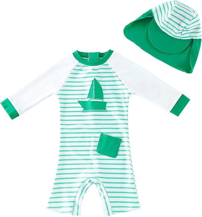 upandfast Baby/Toddler Swimsuit UPF 50+ Sun Protection One Piece Zipper Bathing Suit with Sun Hat Infant Beach Swimwear
