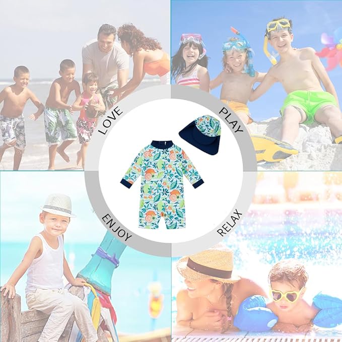upandfast Baby/Toddler Swimsuit UPF 50+ Sun Protection One Piece Zipper Bathing Suit with Sun Hat Infant Beach Swimwear