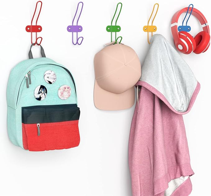 Kids Wall Coat Hooks for Girls and Boys for Jackets Backpacks Robes and Towels - Children Colorful Wall Mounted Hanger Hooks Rack for Nursery Bedroom and Bathroom - Set of 5