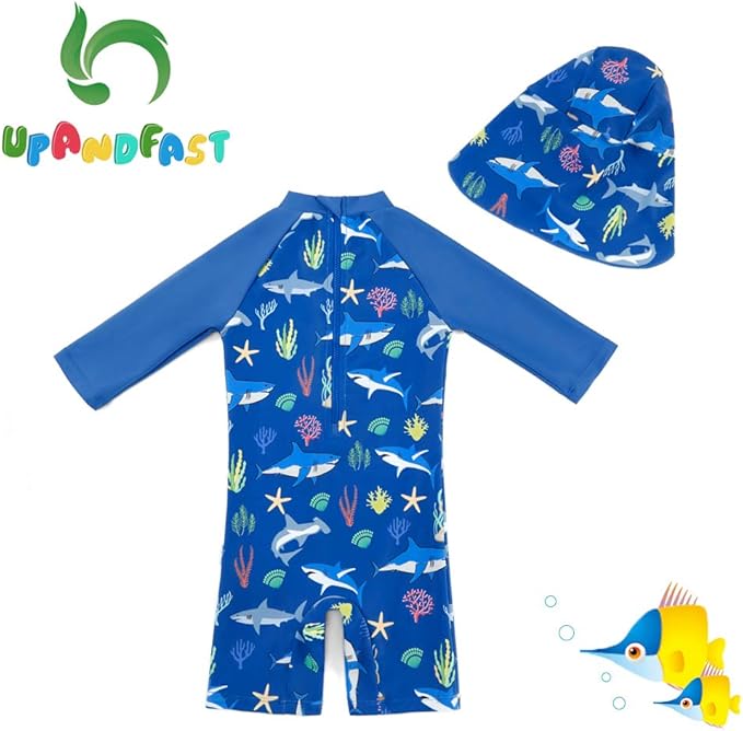 upandfast Baby/Toddler Swimsuit UPF 50+ Sun Protection One Piece Zipper Bathing Suit with Sun Hat Infant Beach Swimwear