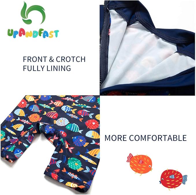upandfast Baby/Toddler Swimsuit UPF 50+ Sun Protection One Piece Zipper Bathing Suit with Sun Hat Infant Beach Swimwear