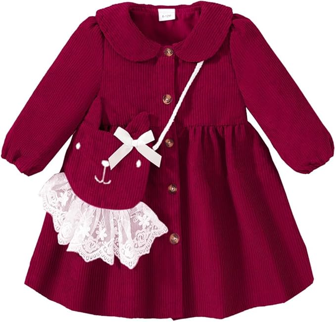 Mioglrie Toddler Baby Girl Dress 2T 3T 6 12 18 24 Months Fall Winter Clothes Outfits Dresses with Cute Satchel for Baby