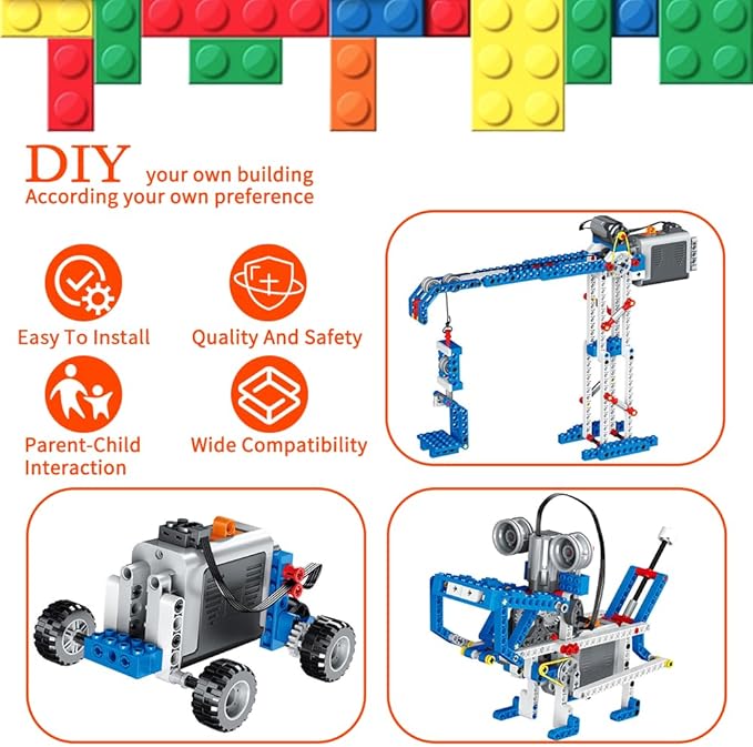 5-in-1 Motor Kit Compatible with Lego Technic:M Motor,Battery Box,2.4G Receiver,Remote Control, with Building Block Tool Kit:Brick Separator, Multi-Use Hammer, Block Pliers