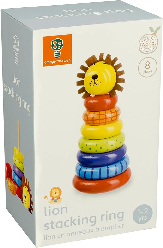 Orange Tree Toys Lion Stacking Ring | Colorful Wooden Educational Puzzle for Toddlers 1+, Sustainably Made, Perfect for Learning Size Differentiation