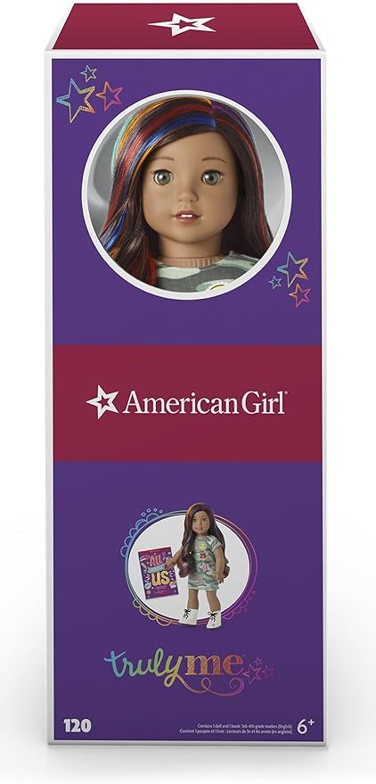 American Girl Truly Me 18-inch Doll #120 with Hazel Eyes, Dark-Brown Hair w/Highlights, Tan Skin, T-shirt Dress, For Ages 6+