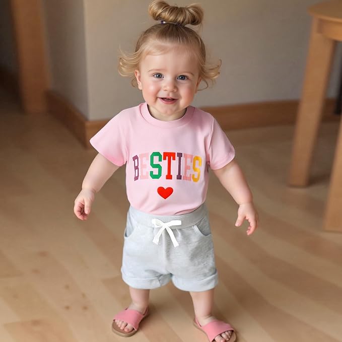 Douhoow Baby Girl Outfits Letter Print Short Sleeve Baby Girl Tops and Toddler Shorts 2 Pcs Girls Summer Clothes