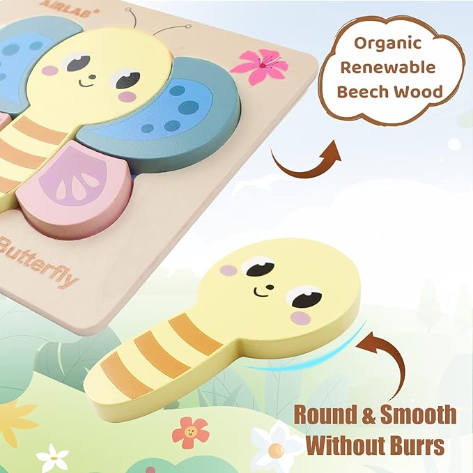 Wooden Toddlers Puzzles Animals Shape Puzzle Educational Toys Gift for Boys Girls Baby Travel Daycare Portable Toy with Drawstring Bag Pack of 4