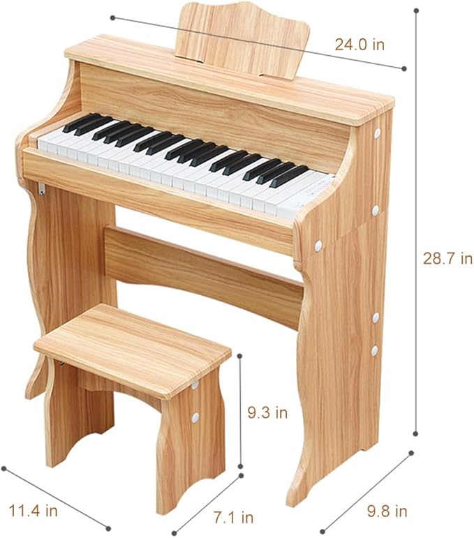 Wooden Kids Piano, 37 Keys Toddler Piano Music Educational Instrument Toy with Music Stand, Color Coded keyboard Stickers, Multiple Sounds and Record Playback, Gift for 3 4 5 6 7 8 9Years Old