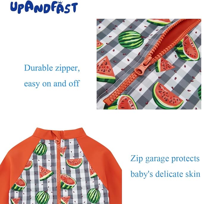 upandfast Baby/Toddler Swimsuit UPF 50+ Sun Protection One Piece Zipper Bathing Suit with Sun Hat Infant Beach Swimwear