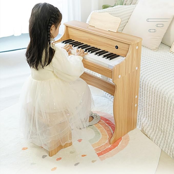 Wooden Kids Piano, 37 Keys Toddler Piano Music Educational Instrument Toy with Music Stand, Color Coded keyboard Stickers, Multiple Sounds and Record Playback, Gift for 3 4 5 6 7 8 9Years Old