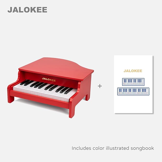 Kids Piano Keyboard, 25 Keys Grand Piano for Kids, Mini Music Educational Instrument Toy, Volume Adjustable, Wood Toy for Toddlers Girls Boys (Red)