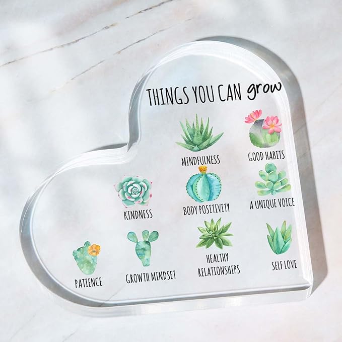 Gentle Reminders Decor, Mental Health Awareness Gifts, Inspirational Acrylic Heart Sign, Positive Affirmations Desktop Decorations for Home Therapy Office School Counselling Office