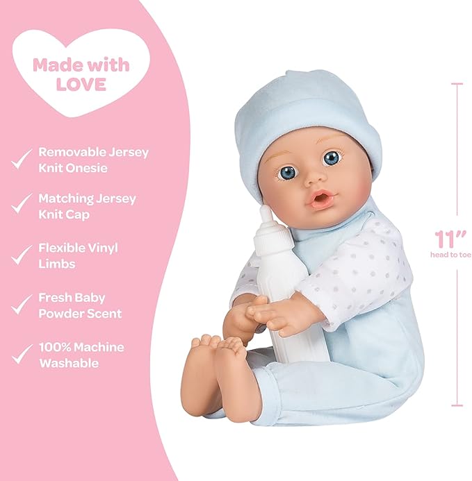 Adora Amazon Exclusive Sweet Babies Collection, 11” Soft and Cuddly Boy Baby Doll | Machine Washable, Birthday Gift For Ages 1+ - Baby Boy Peanut