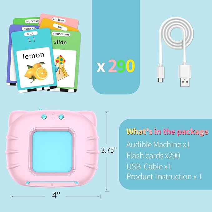 580 Pre-K Sight Words Talking Flash Cards with Dolch Words,Letters/Number(0-100), Etc, Speech Therapy, Autism Sensory Toys, Educational Learning Gifts for 3 4 5 6 Year Old Girls, Pink