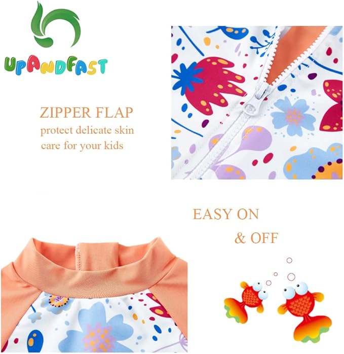 upandfast Baby/Toddler Swimsuit UPF 50+ Sun Protection One Piece Zipper Bathing Suit with Sun Hat Infant Beach Swimwear