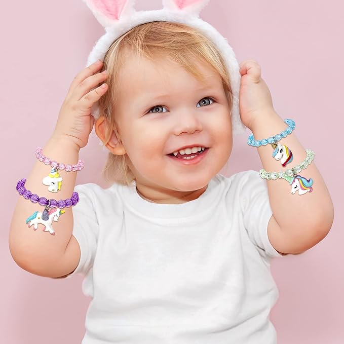 5pc Colorful Unicorn Bracelet, Little Girl Animal Bracelets, Teens Kids Owl Pendant Beaded Bracelet Girl Party Favor Pretend Play Bracelet