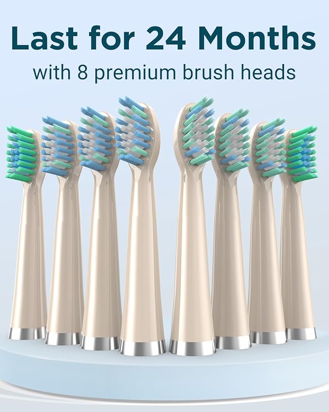Rtauys M5 Sonic Electric Toothbrush for Adults - Rechargeable Electric Toothbrushes with 8 Brush Heads & Holder, Travel Case, Power Electric Toothbrush,3 Hours Charge for 120 Days - Champagne Gold