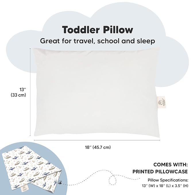 Toddler Pillow with Pillowcase - 13x18 My Little Dreamy Pillow, Organic Cotton Toddler Pillows for Sleeping, Kids Pillow, Travel Pillows, Mini Pillow, Nursery Pillow, Toddler Bed Pillow (Marine)