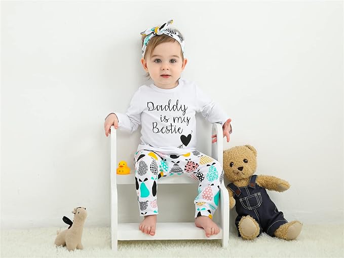 KuKitty 3Pcs Baby Girl Outfits Set Long Sleeve T-Shirt Tops Flowers Pants with Headband