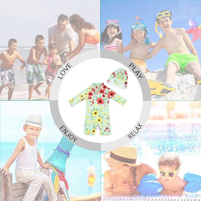 upandfast Baby/Toddler Swimsuit UPF 50+ Sun Protection One Piece Zipper Bathing Suit with Sun Hat Infant Beach Swimwear
