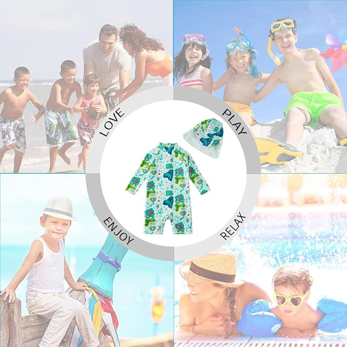 upandfast Baby/Toddler Swimsuit UPF 50+ Sun Protection One Piece Zipper Bathing Suit with Sun Hat Infant Beach Swimwear
