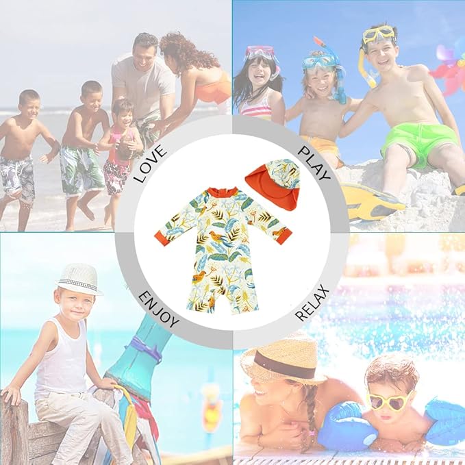 upandfast Baby/Toddler Swimsuit UPF 50+ Sun Protection One Piece Zipper Bathing Suit with Sun Hat Infant Beach Swimwear