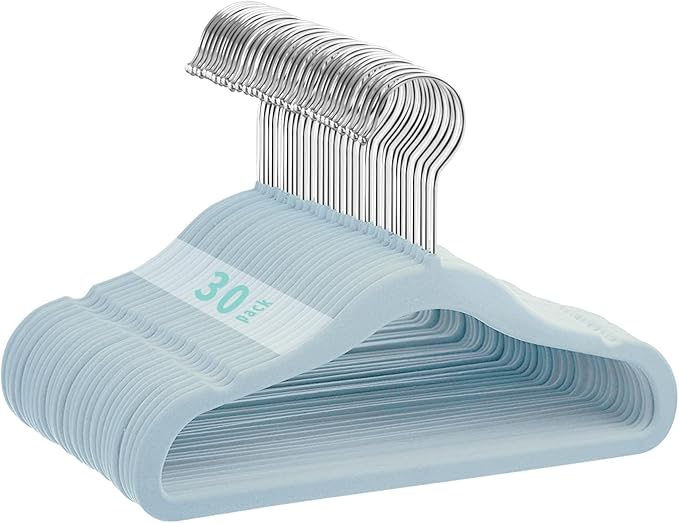 Kids Velvet Hangers 30 Pack, 11 Inch Size Non-Slip Baby Hangers, Space-Saving Nursery Hangers, Perfect Infant/Toddler Clothes Hangers for Daily Use(Blue)