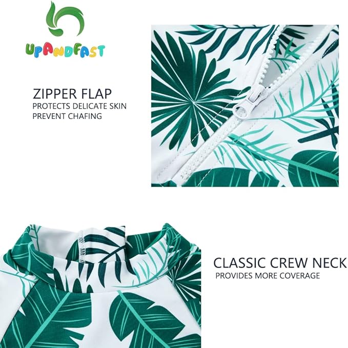 upandfast Baby/Toddler Swimsuit UPF 50+ Sun Protection One Piece Zipper Bathing Suit with Sun Hat Infant Beach Swimwear