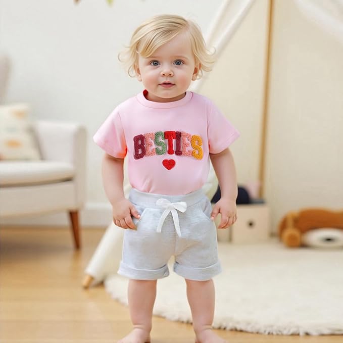 Douhoow Baby Girl Outfits Letter Print Short Sleeve Baby Girl Tops and Toddler Shorts 2 Pcs Girls Summer Clothes