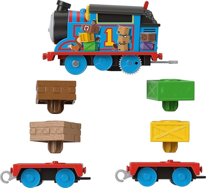Thomas & Friends Toy Train, Wobble Cargo Thomas Motorized Engine with 2 Cargo Cars for Preschool Railway Play Ages 3+ Years