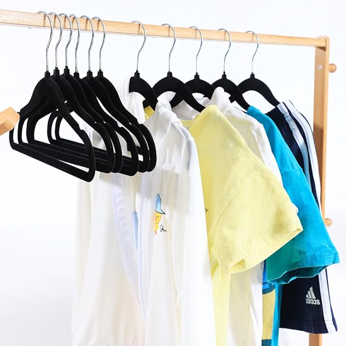 Kids Velvet Clothes Hangers, Non Slip Baby Hangers Black (11.6" Inch - 40 Pack)