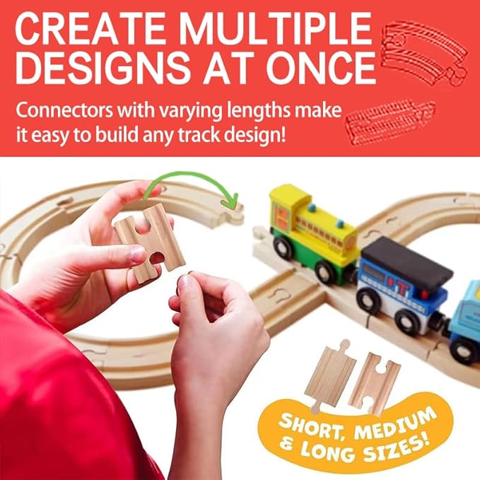 Wooden Train Track 30 Piece Set, Train Track Expansion Compatible with All Major Railroad Brands Including Thomas Wooden Train, Brio, Thomas The Tank Engine