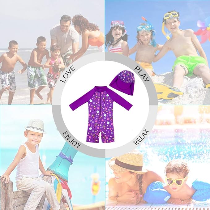 upandfast Baby/Toddler Swimsuit UPF 50+ Sun Protection One Piece Zipper Bathing Suit with Sun Hat Infant Beach Swimwear
