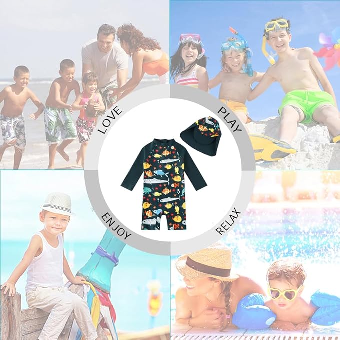 upandfast Baby/Toddler Swimsuit UPF 50+ Sun Protection One Piece Zipper Bathing Suit with Sun Hat Infant Beach Swimwear