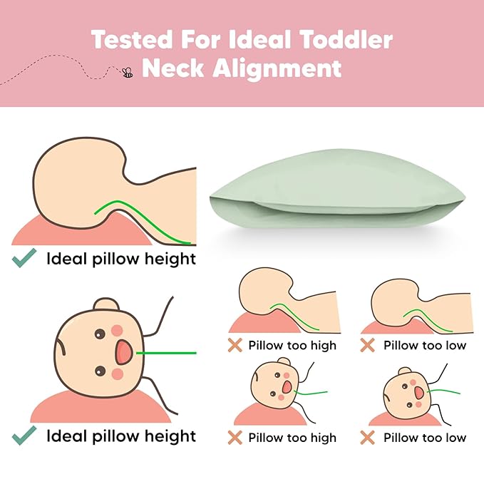 Toddler Pillow with Pillowcase - 13x18 My Little Dreamy Pillow, Organic Cotton Toddler Pillows for Sleeping, Kids Pillow, Travel Pillows, Mini Pillow, Nursery Pillow, Toddler Bed Pillow (Sage)