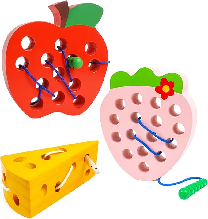 Wooden Lacing Toys for Toddlers,Toddler Travel Toys Car Plane Games Toys Montessori Educational Learning Fine Motor Skills for Boys Girls Ages 3+(3 Pack Threading Toys)