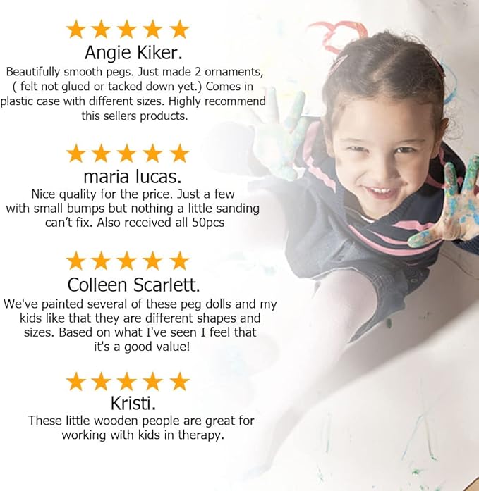 50 Pack Unfinished Wooden Peg Dolls, Abnaok Peg People, Doll Bodies, Wooden Figures, Decorative Peg Doll People for Kids DIY Art Craft, Painting, Peg Game, Home Party Decor, Assorted Shapes and Sizes