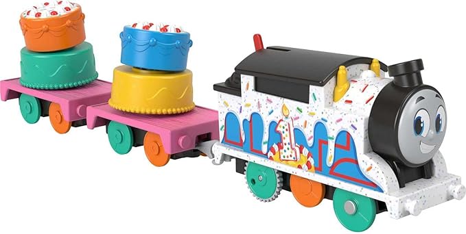 Thomas & Friends Motorized Toy Train, Wobbly Cake Thomas Engine with Cargo Cars & Pieces for Pretend Play Preschool Kids Ages 3+ Years