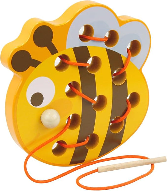 Sealive Wooden Lacing Toys for Toddlers - Fun and Educational Threading Set | Develop Fine Motor Skills | Durable Montessori Toy for Travel (Bee)