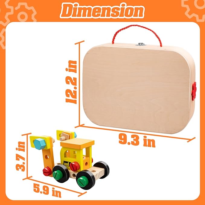 56 Pcs Kids Tool Set for Toddlers, Montessori Educational STEM Toys, Construction Learning Toys with Tool Box, Wooden Building Kit for 3 4 5 6 7 8 9 10 Years Old Boys Girls Birthday Gifts