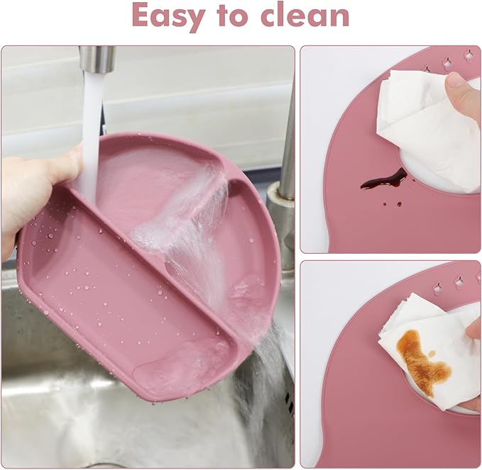 Silicone Baby Feeding Set 15 Pcs,Baby Spoons Suction Bowl Divided Plate Bib Cup Finger Brush Teething Teether,Baby Led Weaning Supplies,Baby & Toddler Silicone Plates and Bowls Dining Set(pink)