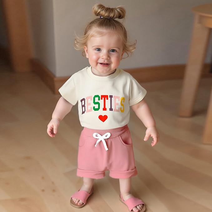 Douhoow Baby Girl Outfits Letter Print Short Sleeve Baby Girl Tops and Toddler Shorts 2 Pcs Girls Summer Clothes