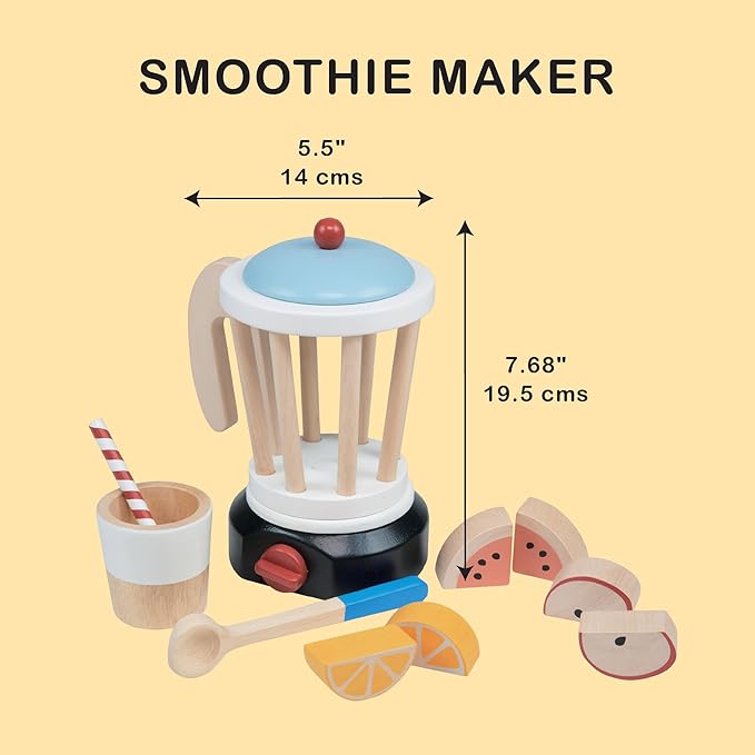 Mentari Toys - Smoothie Maker - Wooden Fruity Blender Toy Set for Pretend Cooking - Social, Creative, and Imaginative Development - Learning Role Play to Make a Healthy Shake - Age 3+