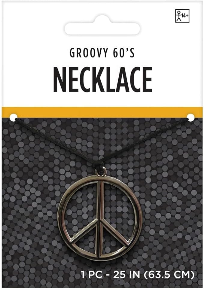 amscan Peace Sign Necklace, Black/Silver